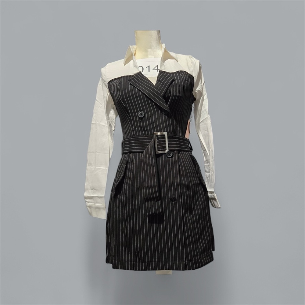 Black Pinstripe Dress with White Shirt